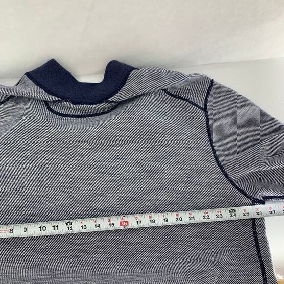 Tommy Bahama Flip Coast 1/4 Zip Sweater, Reversible Gray to Blue Striped - Picture 3 of 14